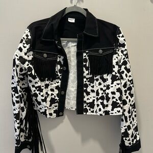 Spirit Halloween cow print fringe womens jacket